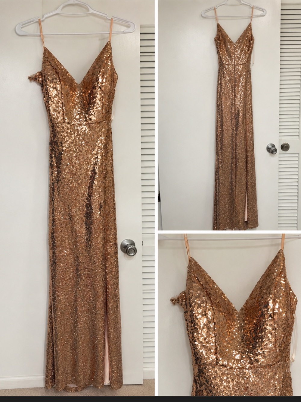 Sparkling Rose Gold Sequin Evening Gown - Sleeveless V-Neck